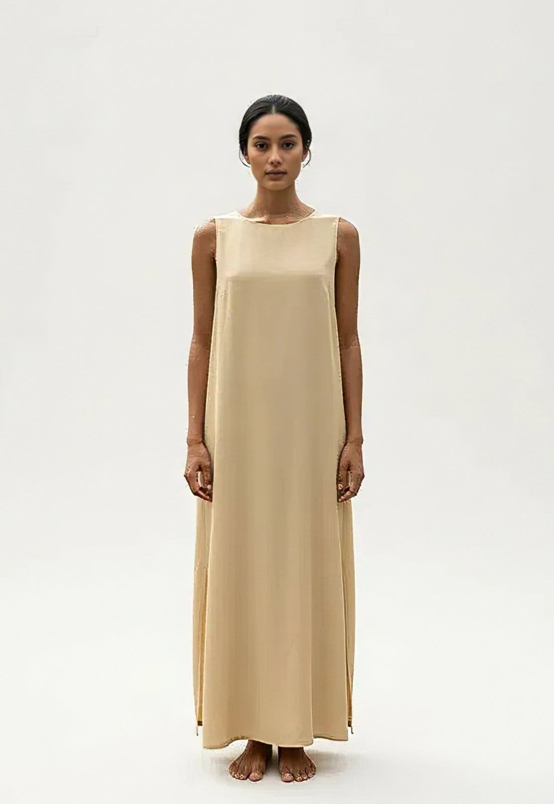 Vestido Cabanafree Longo Linho com Viscose com Bolso Manteiga