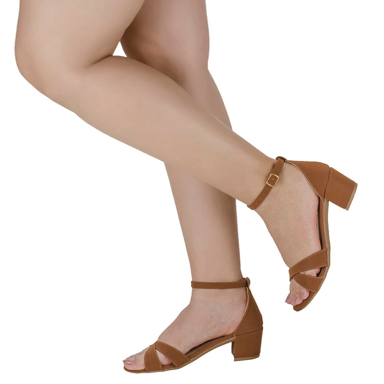 Vista 2 Salto Feminino Saltinho Baixo Shekinah Tiras Cruzadas Lançamento Moda Shekinah caramelo