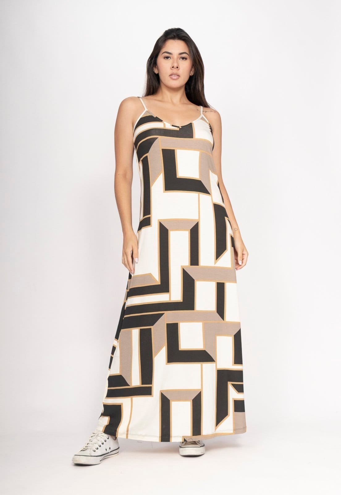 Vestido CabanaFree Guaíra Longo Malha Alça Fina Estampa Igaci