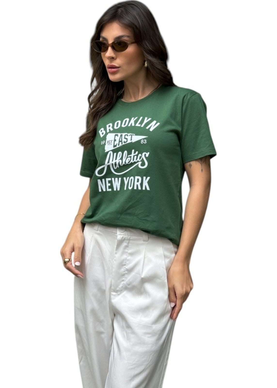 Vista 2 Camiseta Feminina Cianitas Escuro Estampa Brooklyn Cianitas verde