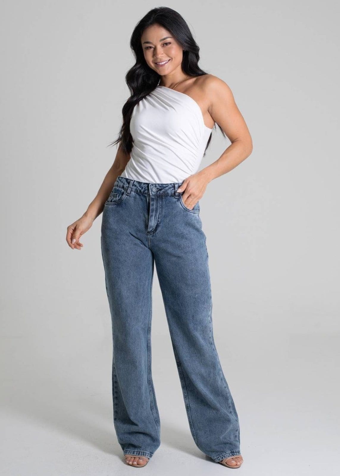 Vista 2 Calça Jeans Sawary Wide Leg - 279708 Sawary azul