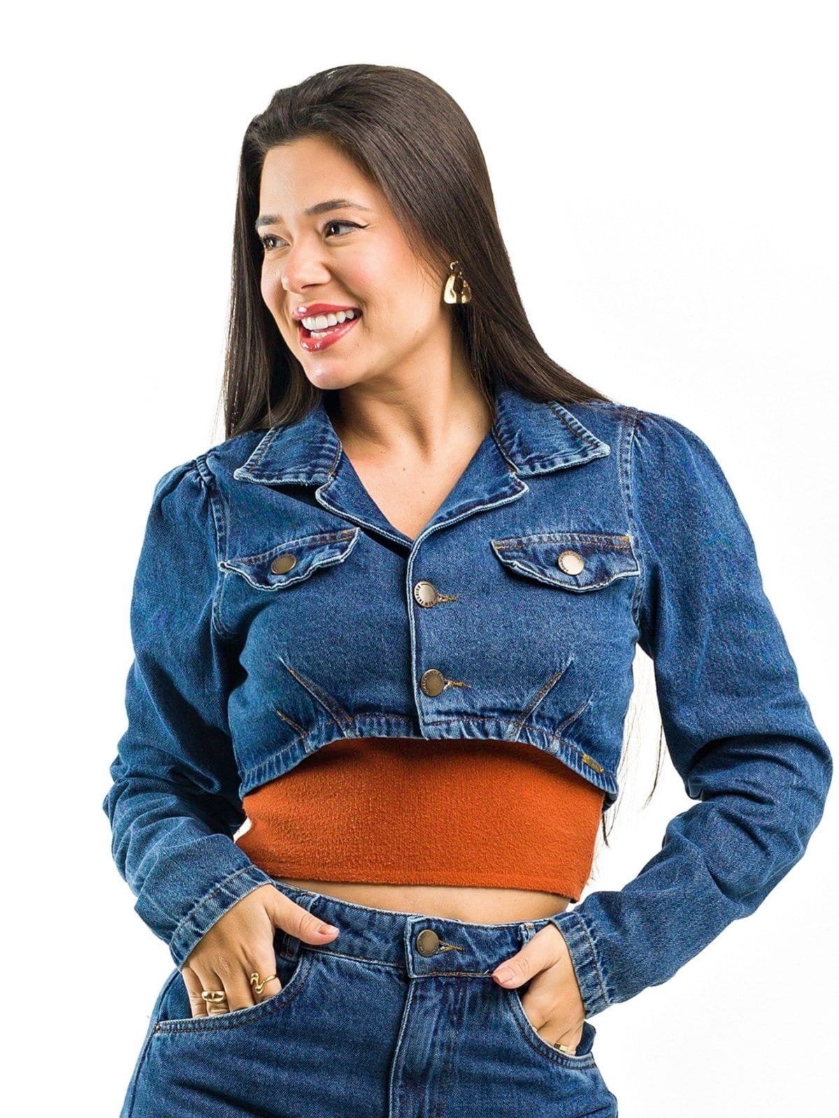 Jaqueta Restrito Jeans Curta com Botões