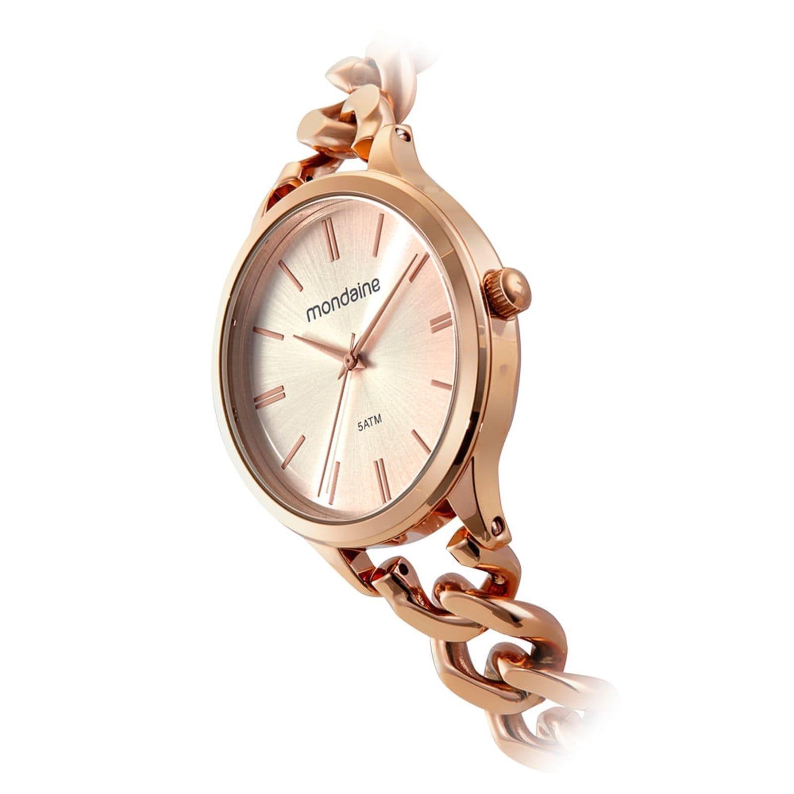 Vista 2 Relógio Feminino Rose Gold Redondo Metal Pulseira Joalheria Mondaine rosa rose