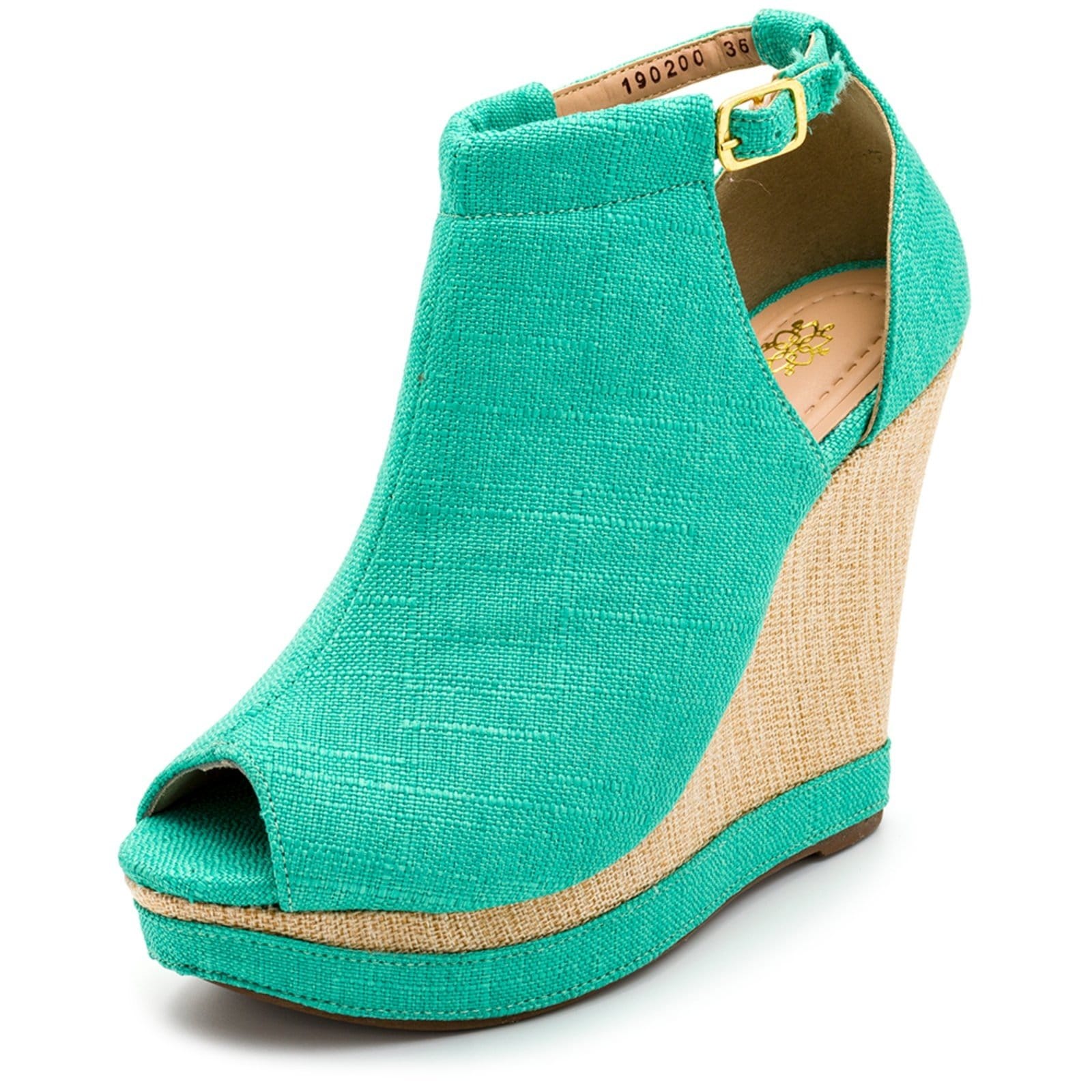 Vista 2 Sandália Feminina Salto Anabela Linho Agua Sete Sales verde