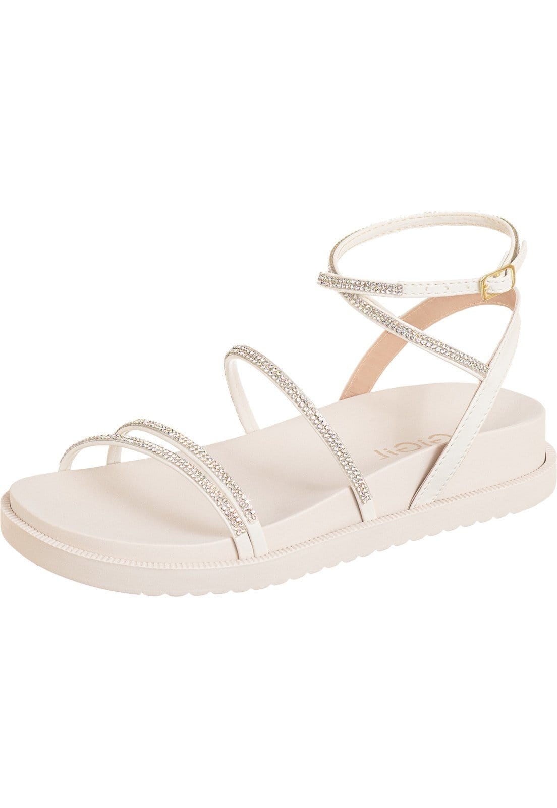 Sandália GiGiL Papete Flat Strass Brilho Off White