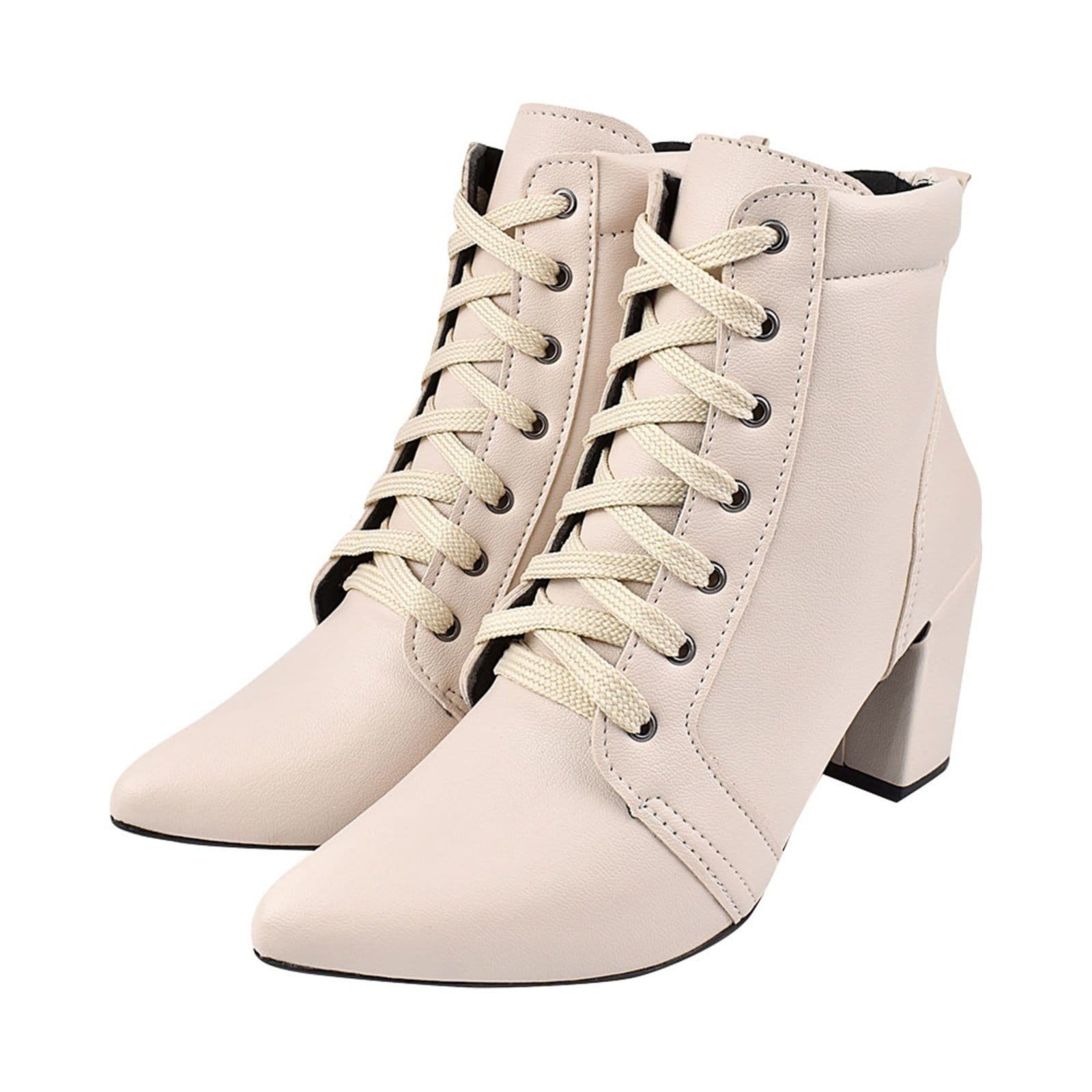 Vista 2 Bota Coturno Feminino Donatella Shoes Salto Alto Cano Médio Bico Fino Off White Donatella Shoes off-white white