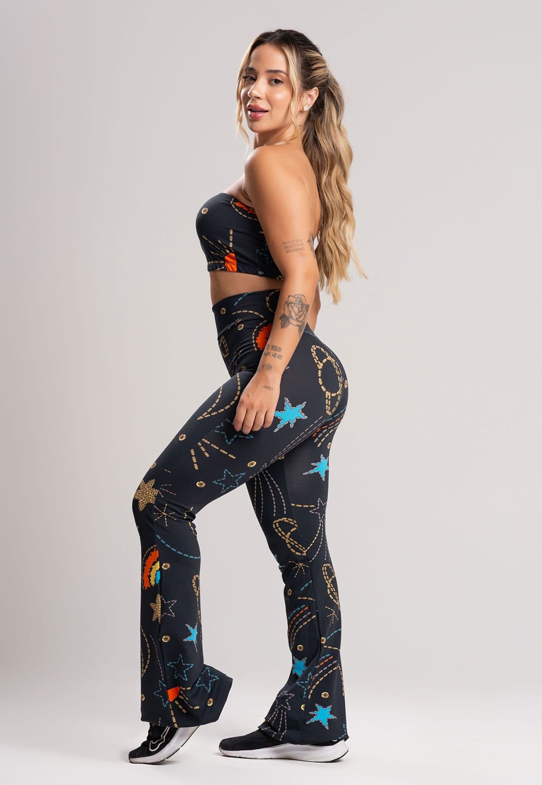 Calça Flare MVB Modas Feminina Pantalona Suplex Cosmic