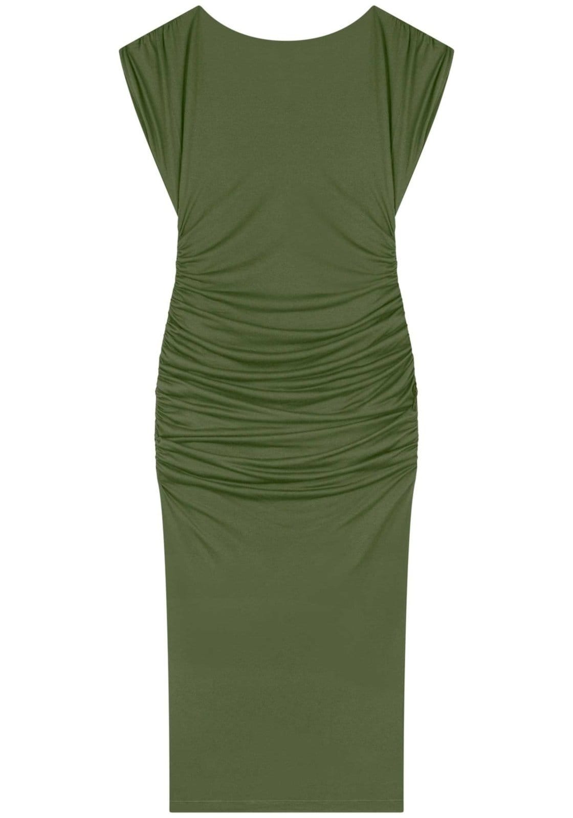 Vista 2 Vestido Midi Drapeado Com Mangas Curtas Em Malha Modal Lez a Lez verde