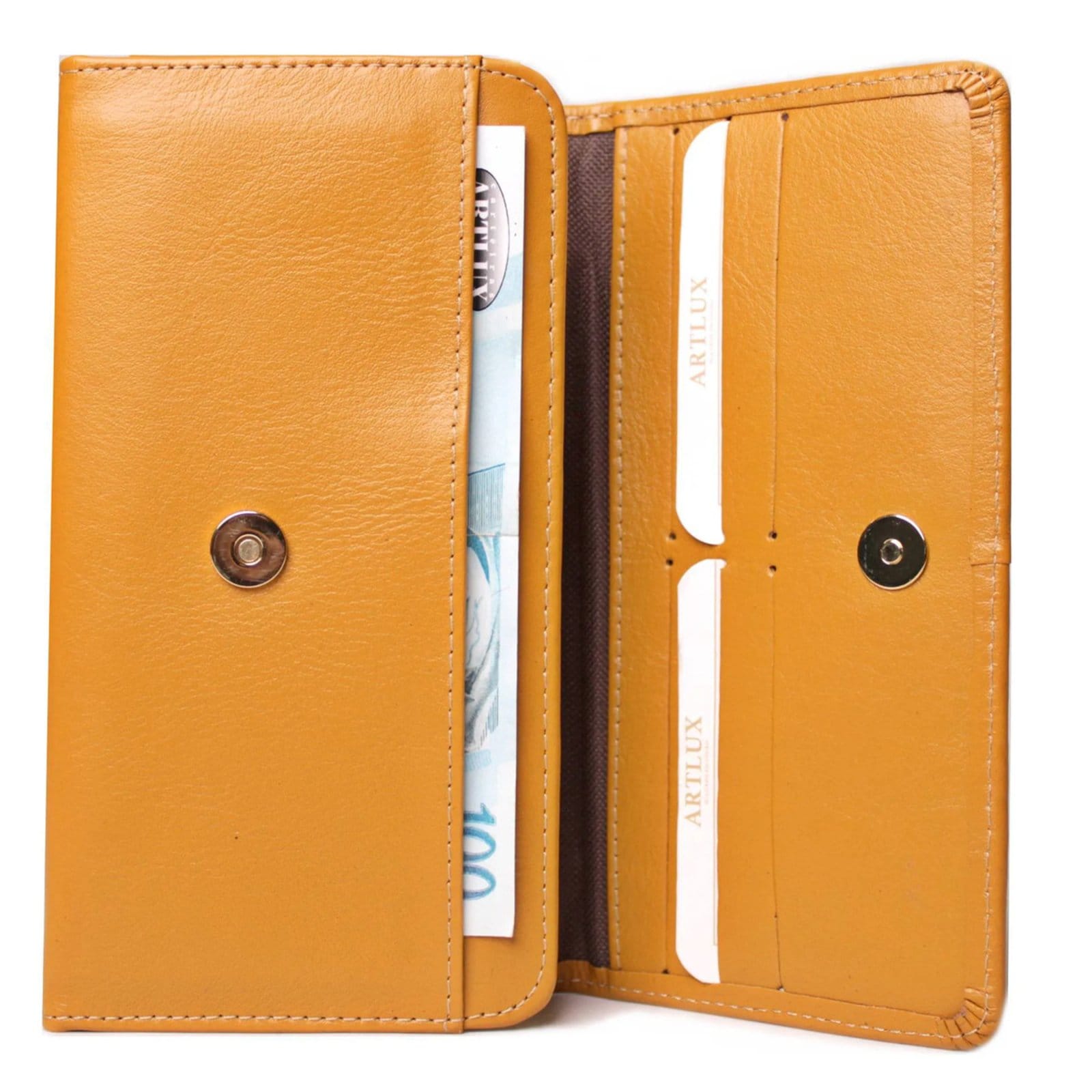 Vista 2 Carteira Feminina em Couro Artlux 348 Mostarda Artlux amarelo