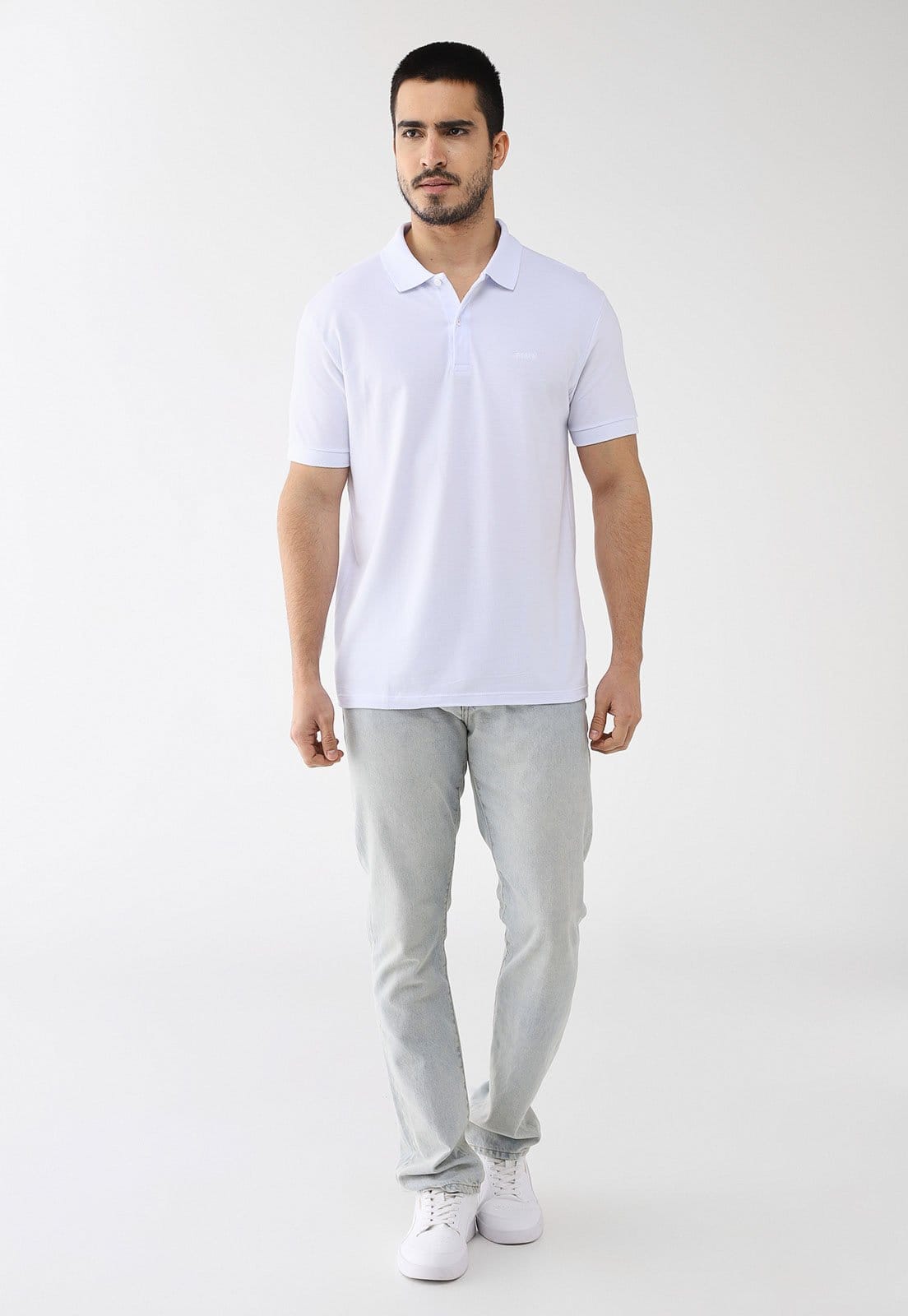 Vista 2 Polo Masculina Forum Logo Bordado Branca Forum branco