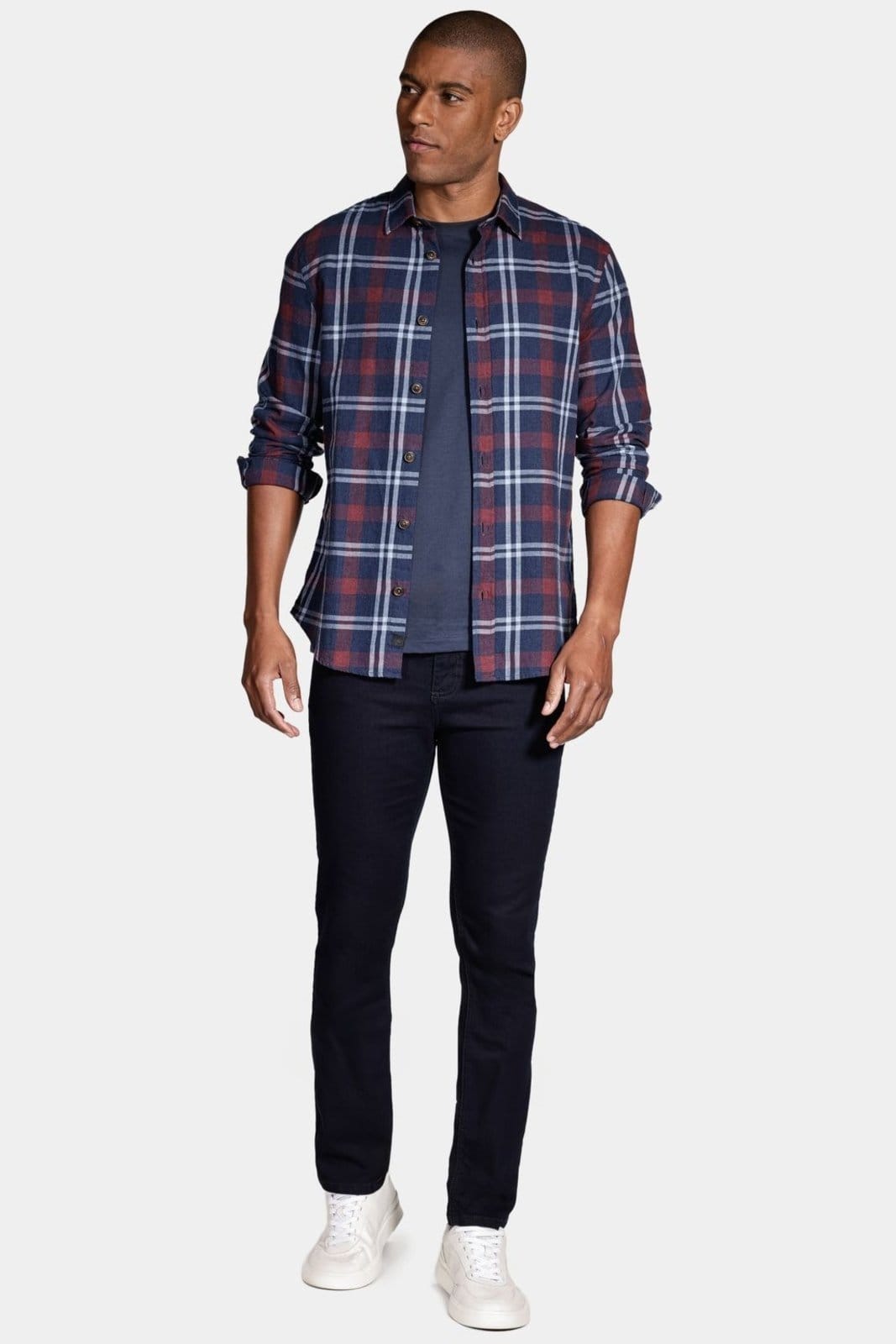 Vista 2 Camisa Aramis Manga Longa Slim Xadrez Marinho Com Vermelho Aramis azul marinho