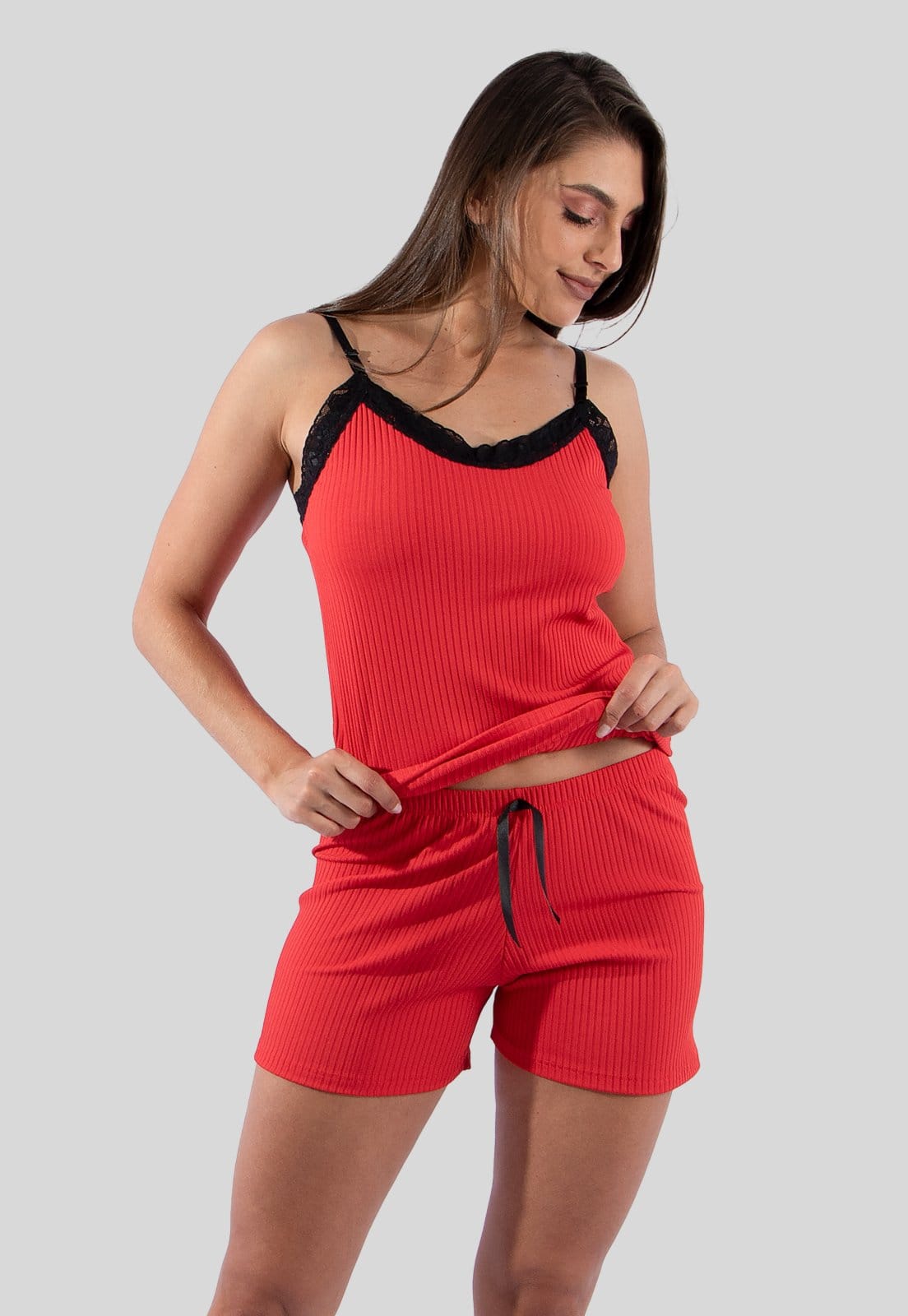 Baby Doll Diluxo Canelado Ribana Detalhe em Renda