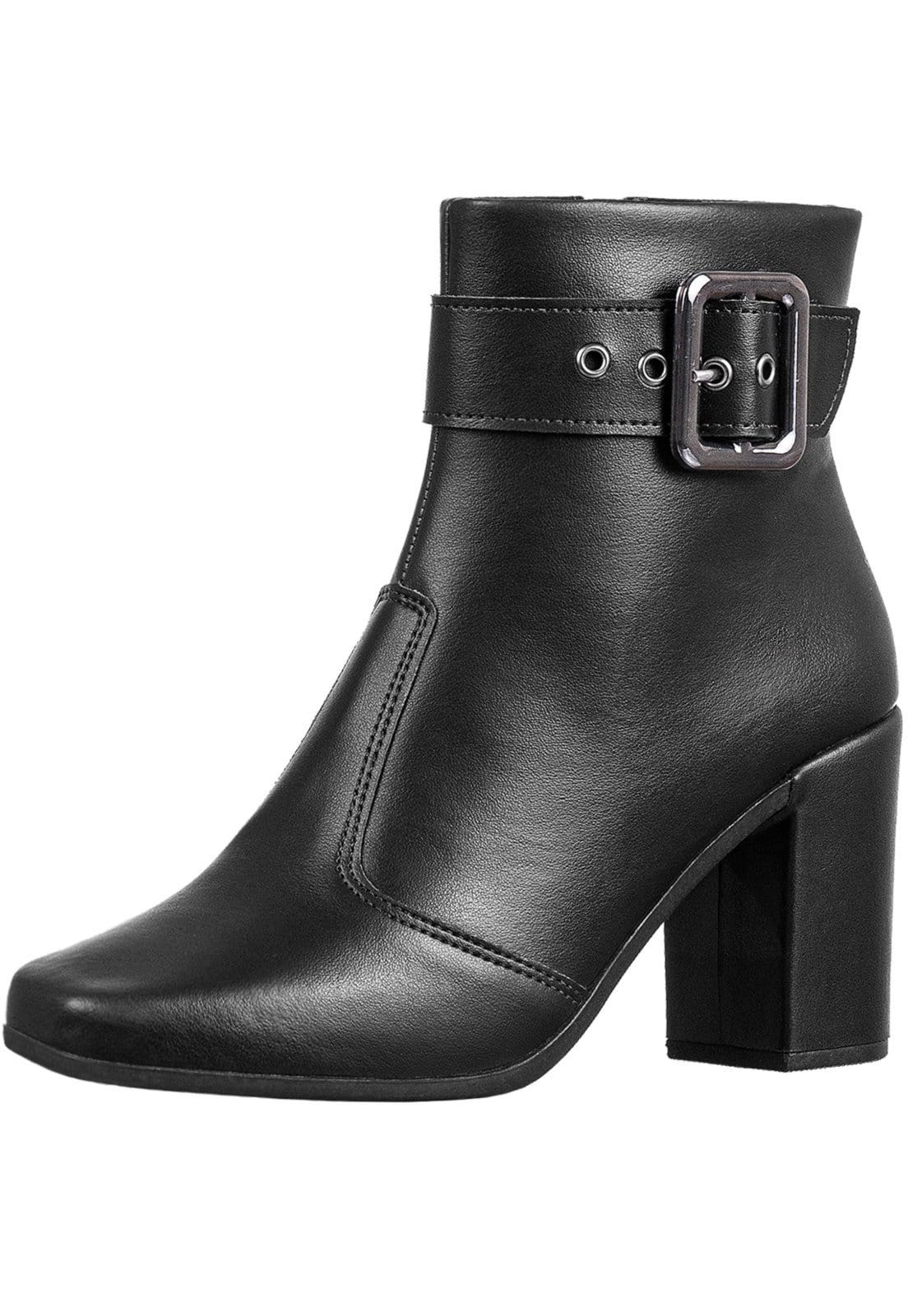 Bota GiGiL Bico Quadrado Salto Alto Fivela Preta