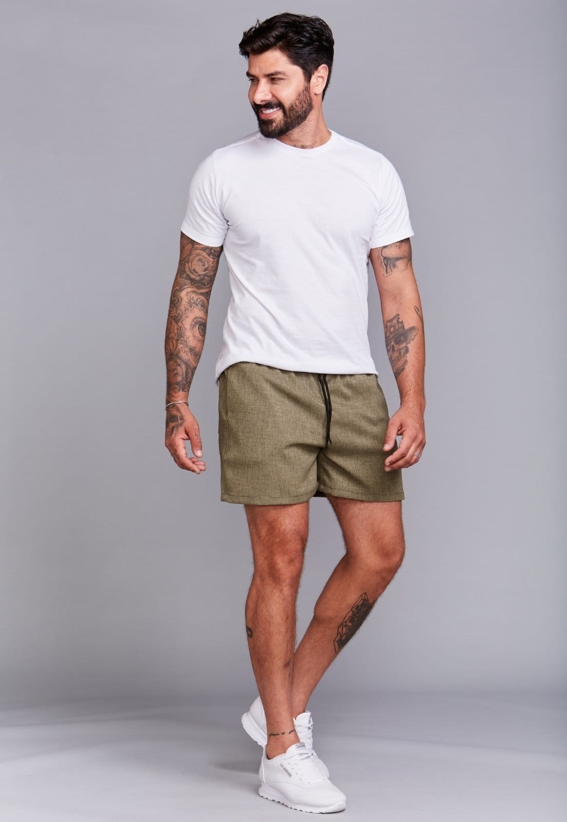 Vista 2 Shorts Linho Masculino Daze Modas Militar Daze Modas verde/verde militar verde