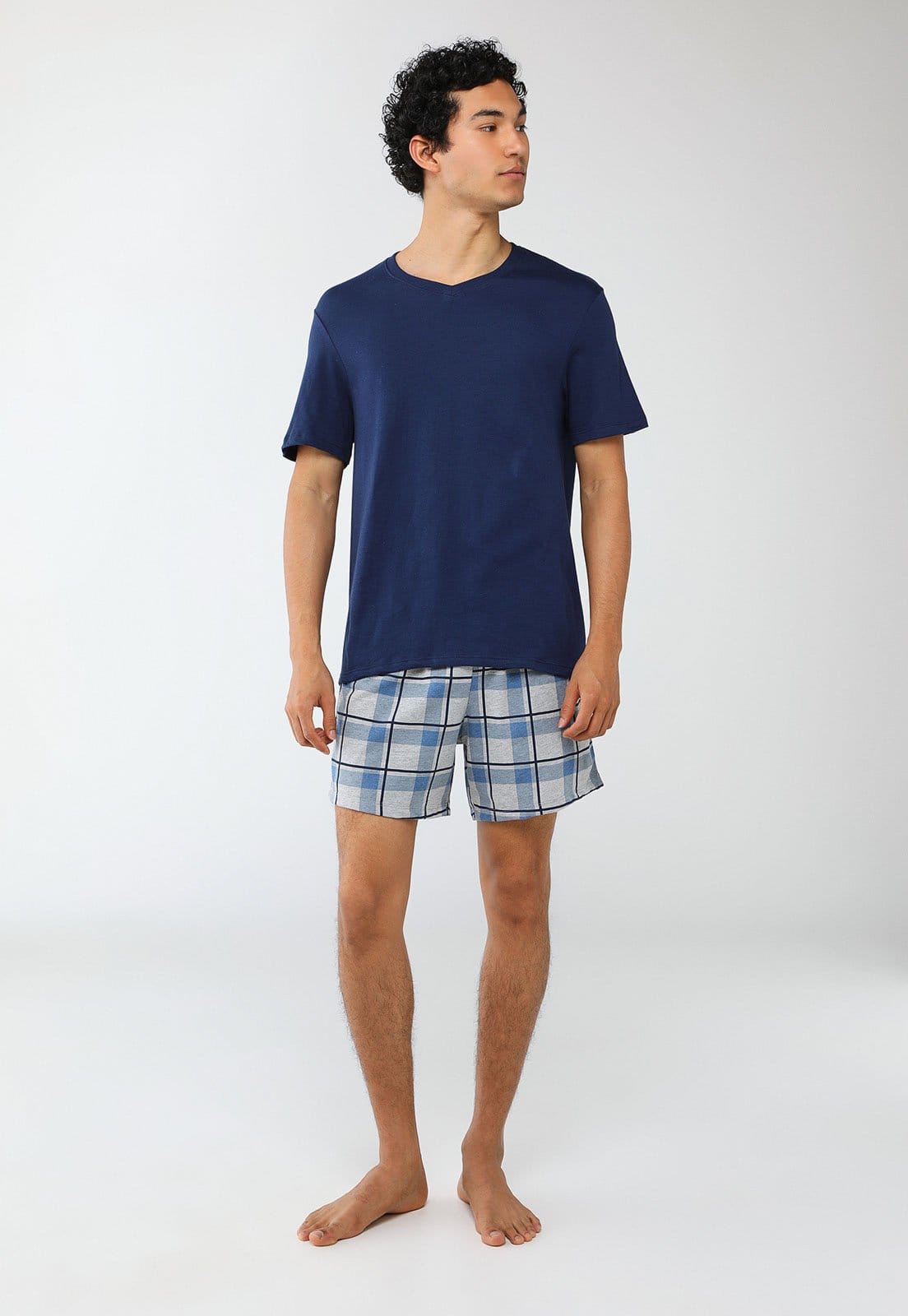 Vista 2 Conjunto Pijama Curto Masculino Hering Xadrez Marinho Hering azul