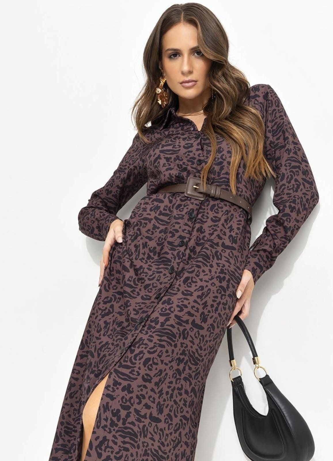 Chemise Feminina Animal Print Em Alfaiataria Sarjada