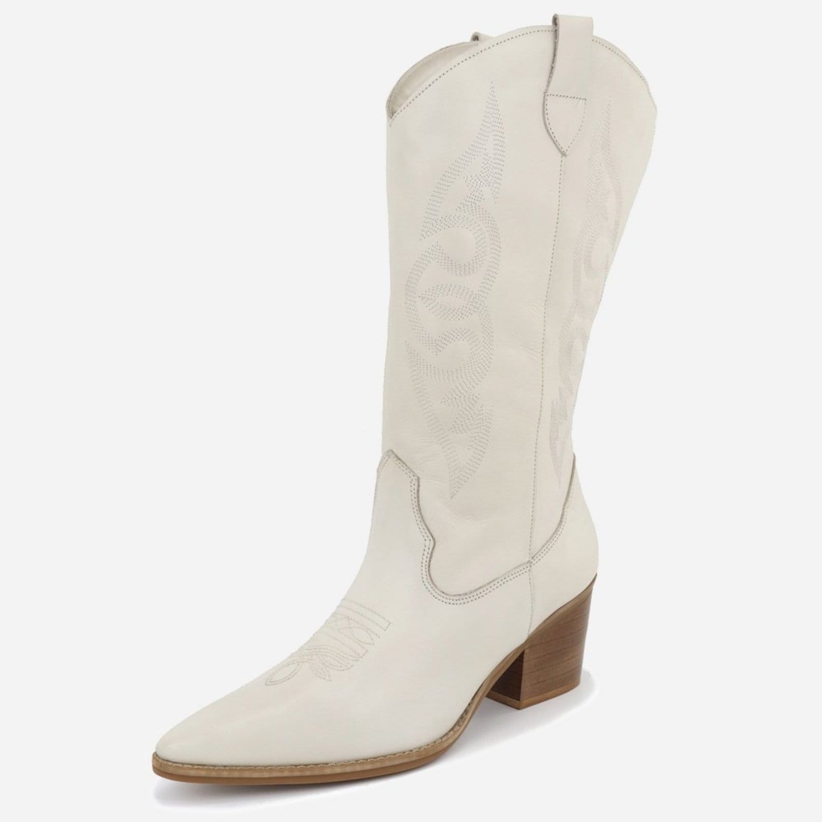 Bota Maria Paua Store Texana Feminina Couro Moda Country Bico Fino Cowgirl Off-white