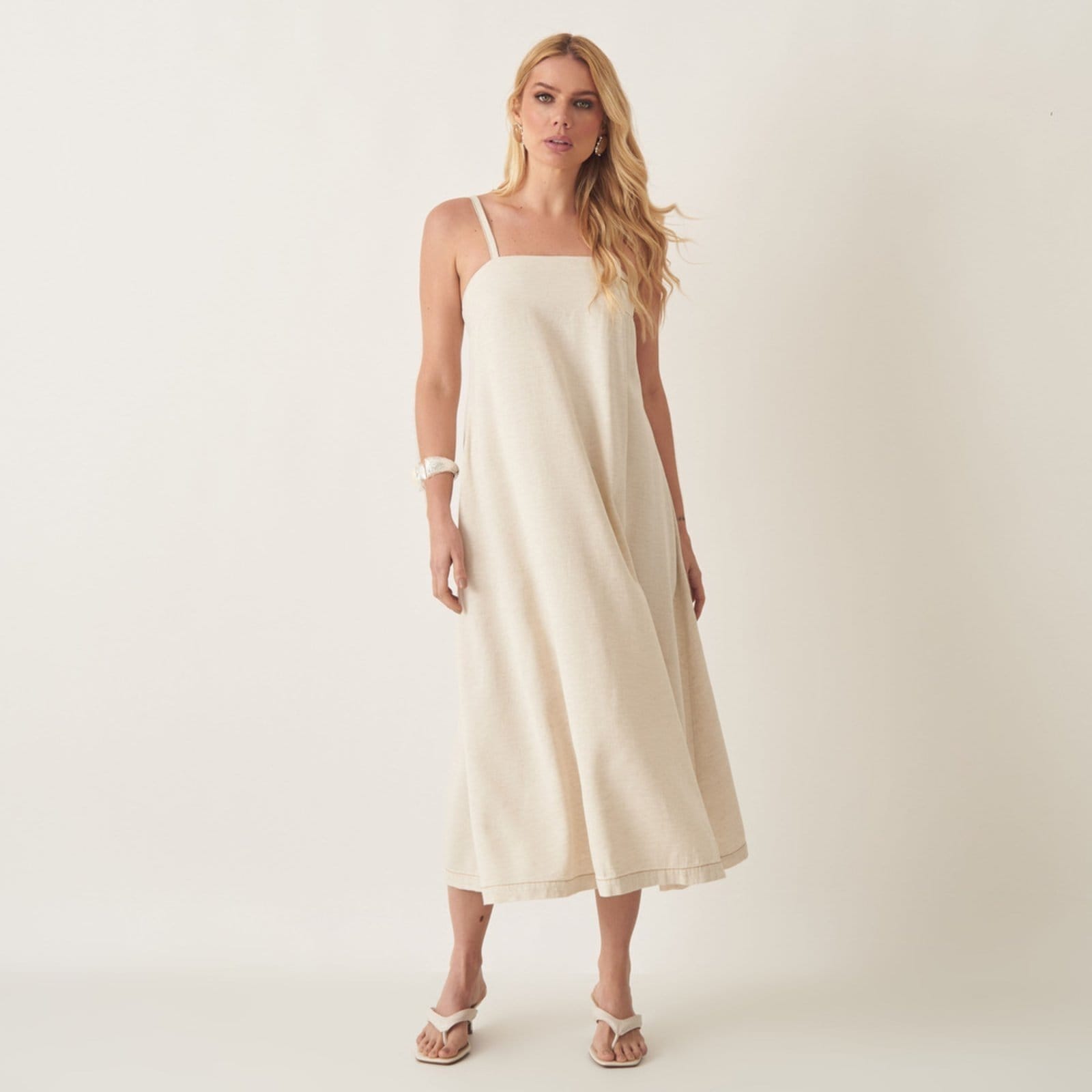 Vestido Midi Linho Alças Amplo