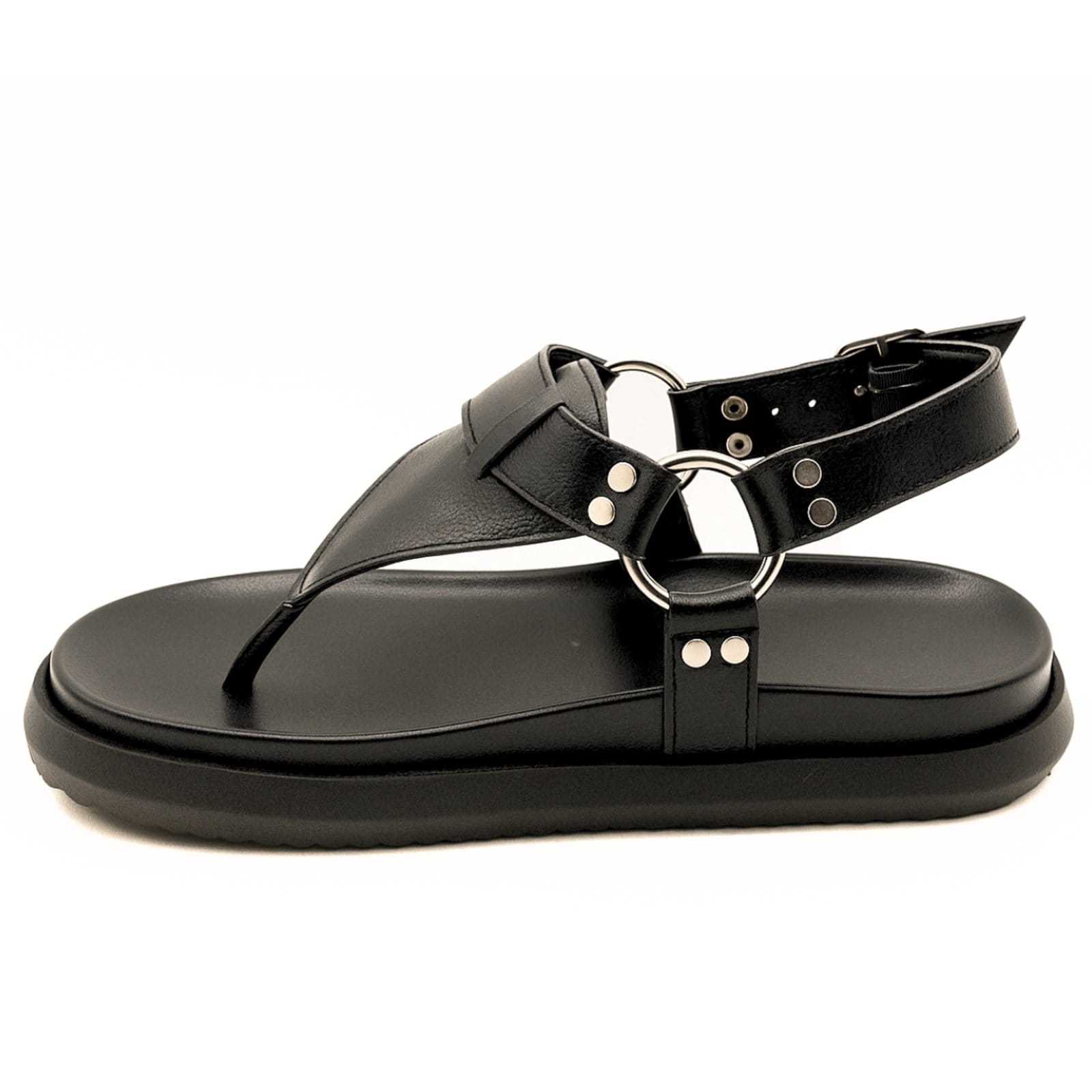 Papete Feminina Flor da Pele Chinelo Flat Com Argolas Preta 005