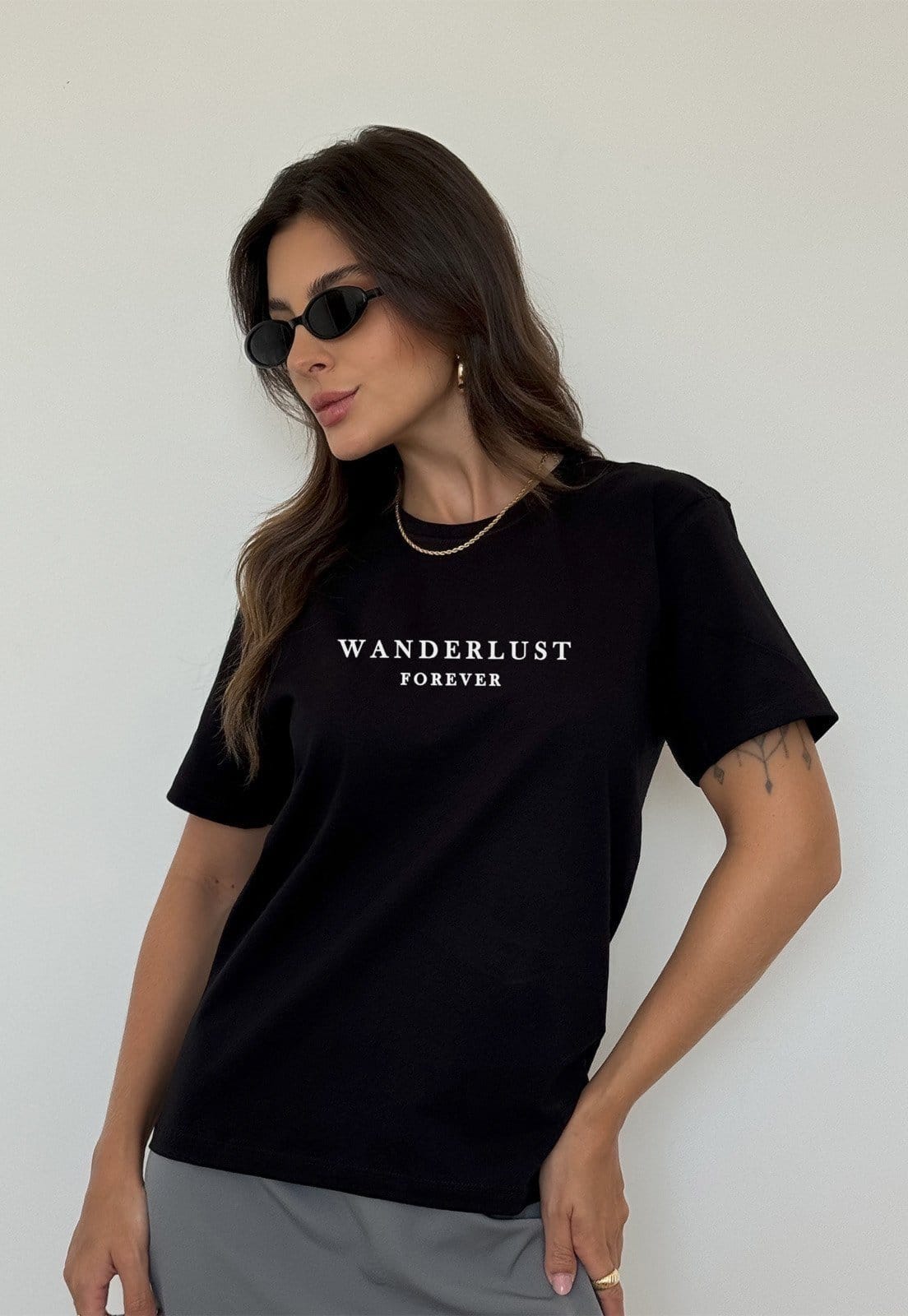 Camiseta Cianitas Preta Estampa Wanderlust