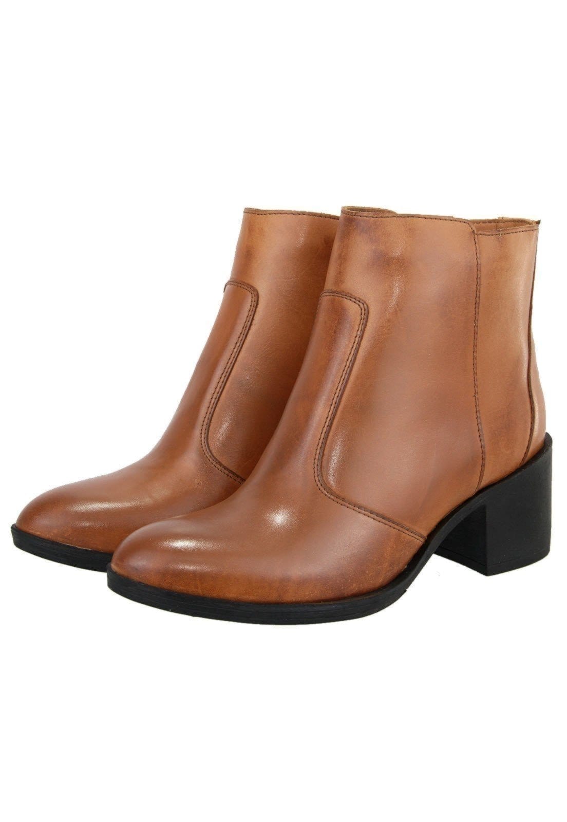 Bota em Couro Cano Curto Lisa Maria Paula Conforto Terracota