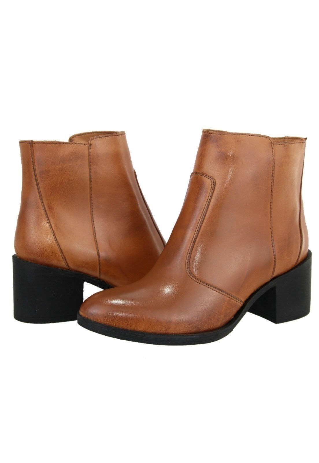 Vista 2 Bota em Couro Cano Curto Lisa Maria Paula Conforto Terracota MARIA PAULA marrom