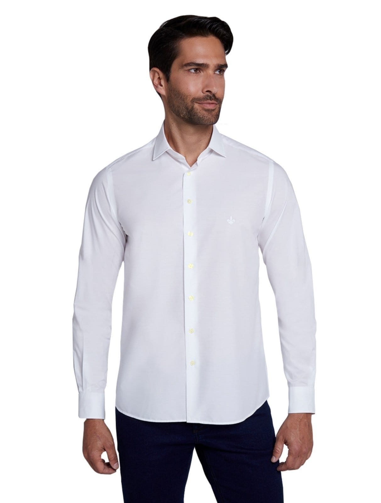 Vista 2 Camisa Dudalina Masculina Slim Tricoline Lisa Stretch Branca Dudalina branco