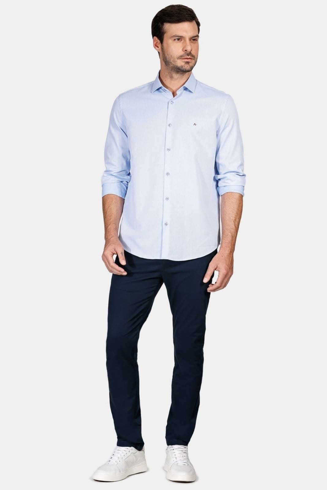 Vista 2 Camisa Regular Tricoline Maquinetada Fio 40 Aramis azul