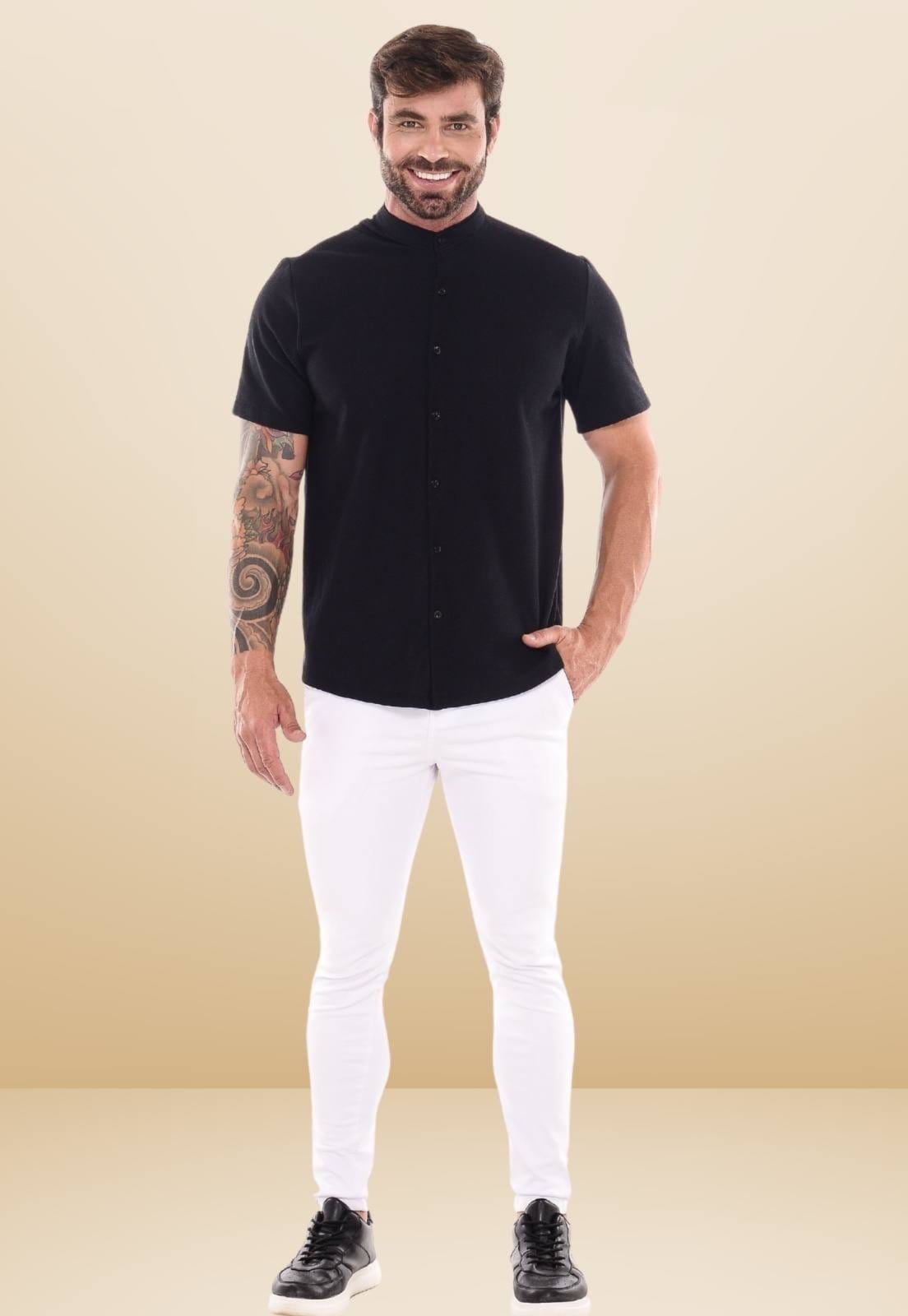 Vista 2 Calça Masculina Sarja Mys Jeans Elastano Linha Premium Ethereal Jeans branco