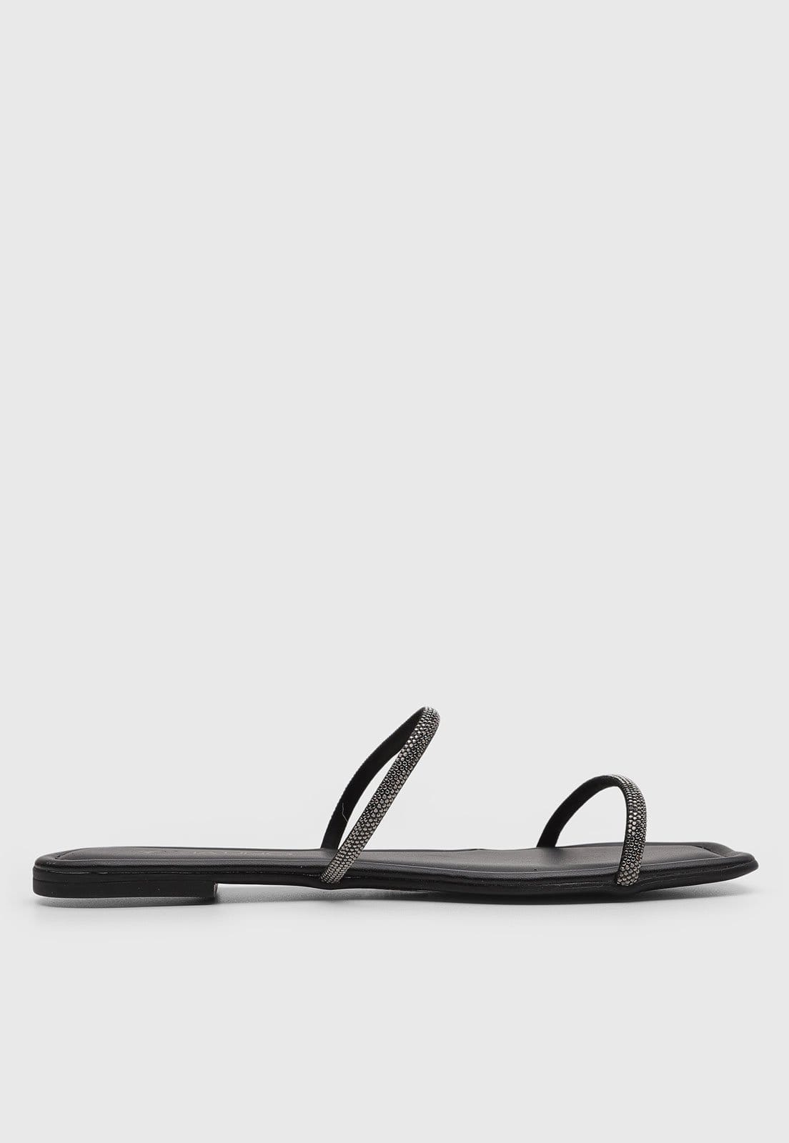 Vista 2 Rasteira Feminina Via Uno Tiras Brilhantes Preta VIA UNO preto