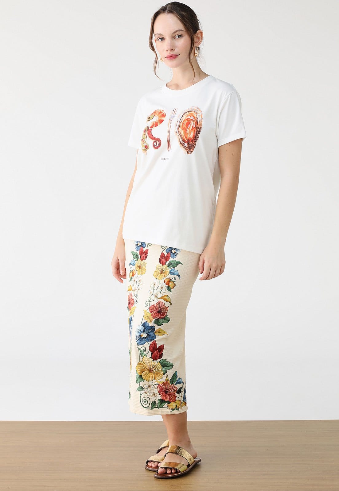 Vista 2 Camiseta FARM Reta Rio Ostra Branca FARM branco