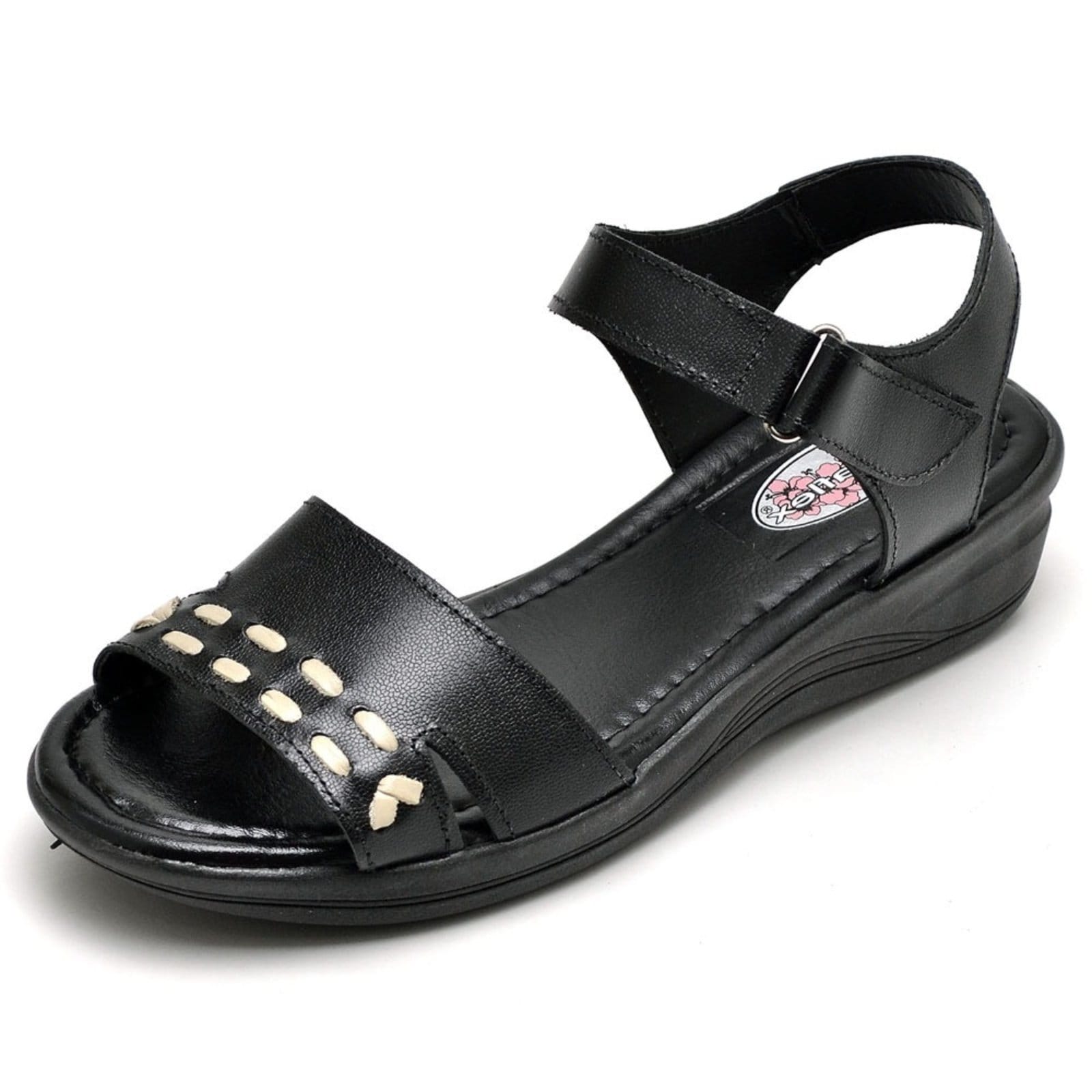 Sandália Anabela Ortopédica Conforto em Couro 230 Preta