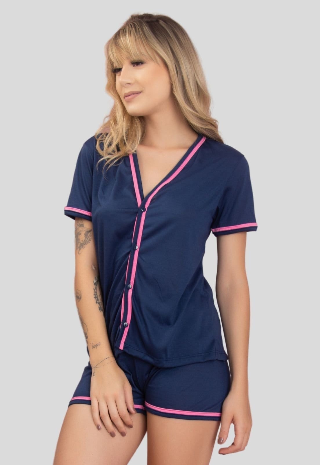 Vista 2 Baby Doll Feminino Serra e Mar Modas Pijama Blogueira Americano SERRA E MAR MODAS azul marinho