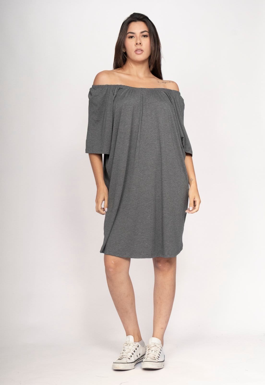 Vestido CabanaFree Curto Malha Ombro a Ombro Mullet Amplo Mescla