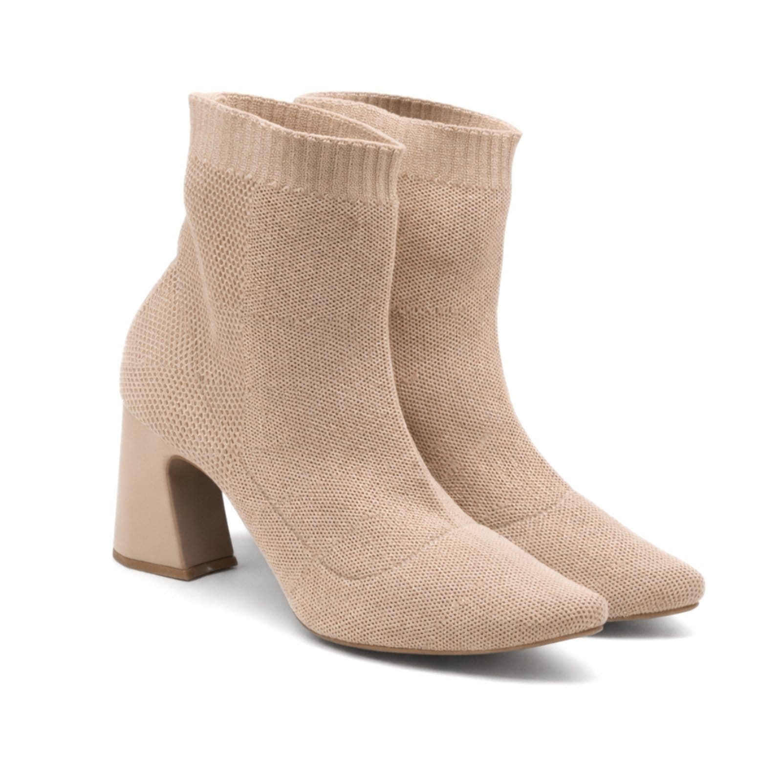 Vista 2 Bota Feminina Knit Meia Cano Curto Bico Fino Flor da Pele 184000 Flor da Pele nude