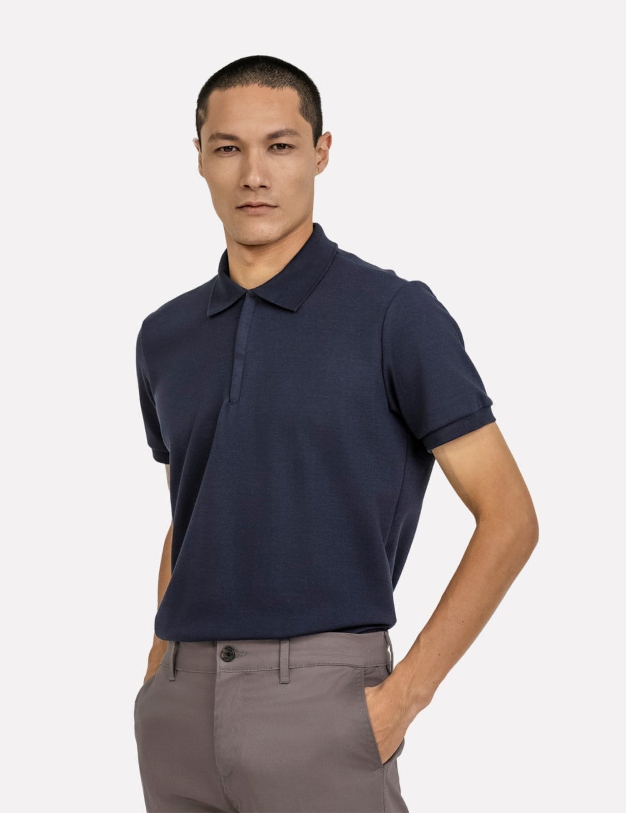 Polo K&J Black Regular Piquet Premium Zíper Azul Marinho