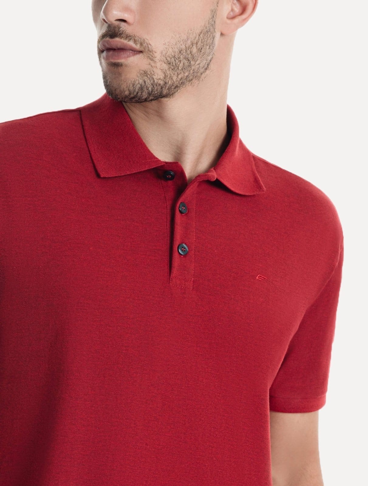 Vista 2 Polo Ellus Masculina Piquet Classic Easa Melange Escuro Ellus vermelho