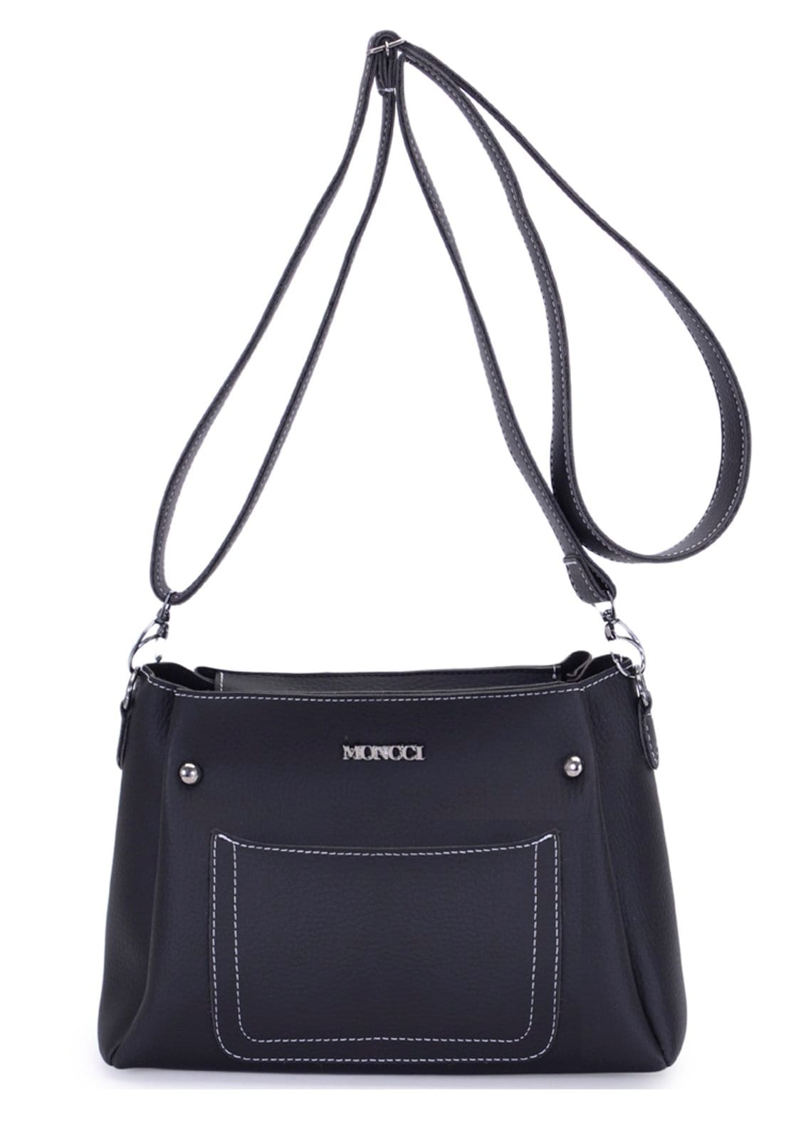 Vista 2 Bolsa Feminina Pequena Moncci Alça Trasversal com Detalhes Branco MONCCI preto