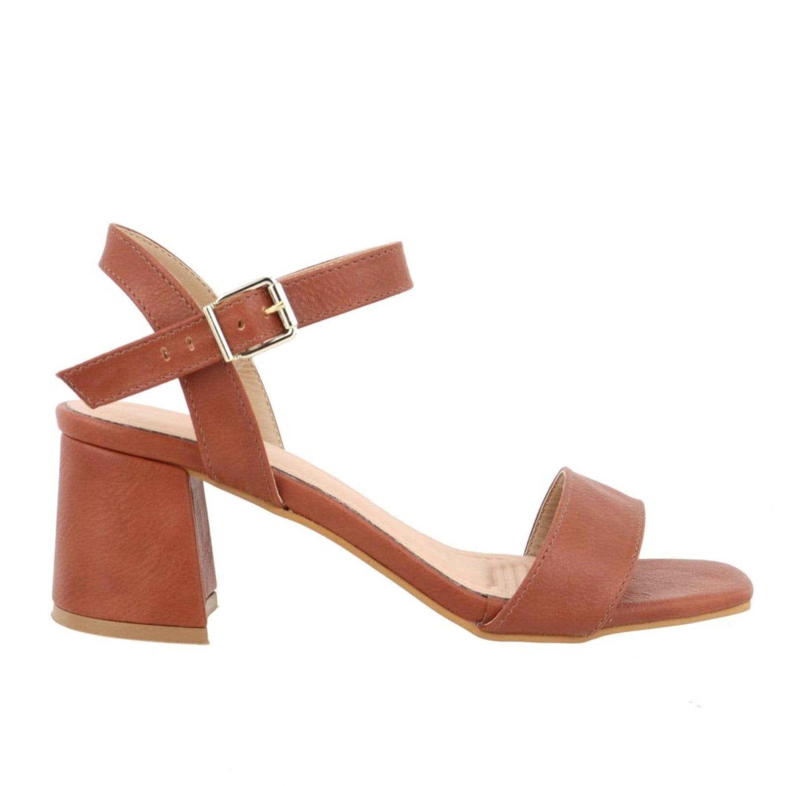 Vista 2 Sandalia Feminina Aberta Tira Em Napa Salto Bloco 80020 Flor da Pele marrom