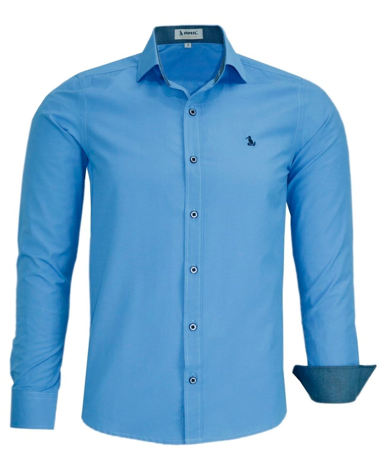 Camisa Social Amil Slim Yondu Misto Macia Fácil de Passar Manga Longa Luxo médio