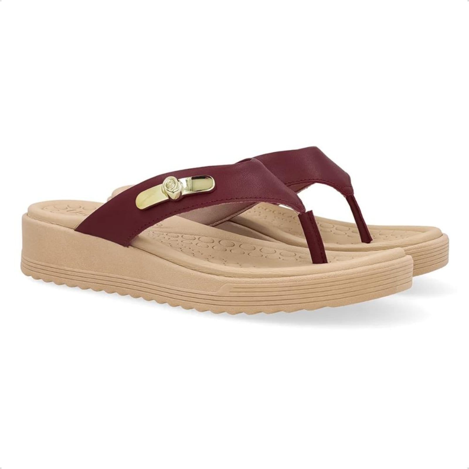 Vista 2 Chinelo Usaflex Feminino Salto Baixo Couro Enfeite Casual UD13001 Usaflex vinho