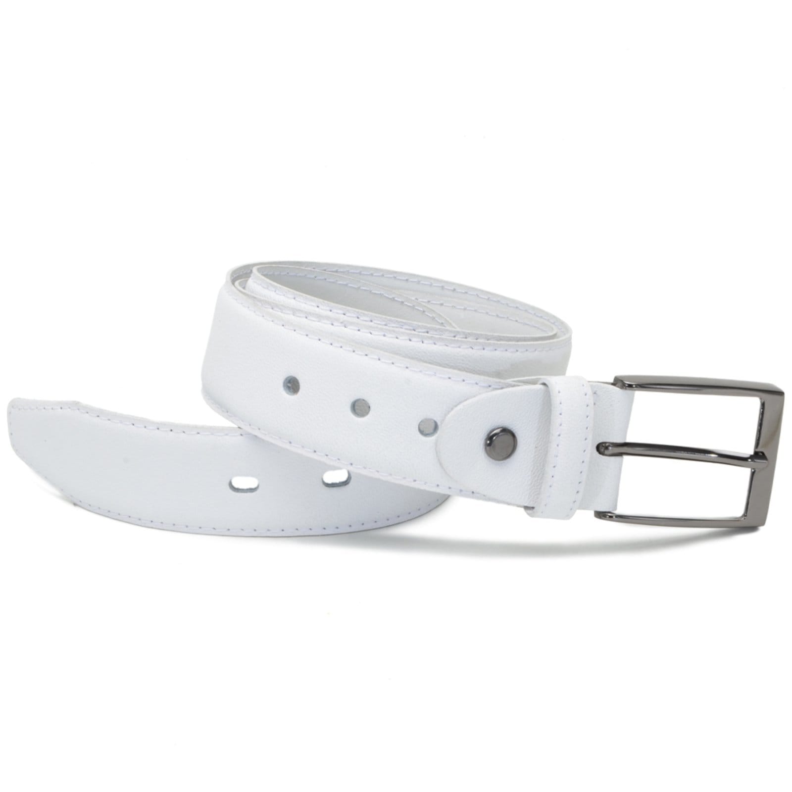 Vista 2 Cinto Social Couro Masculino Fivela Metal Prata Elegante FRANCA GRIFFE branco