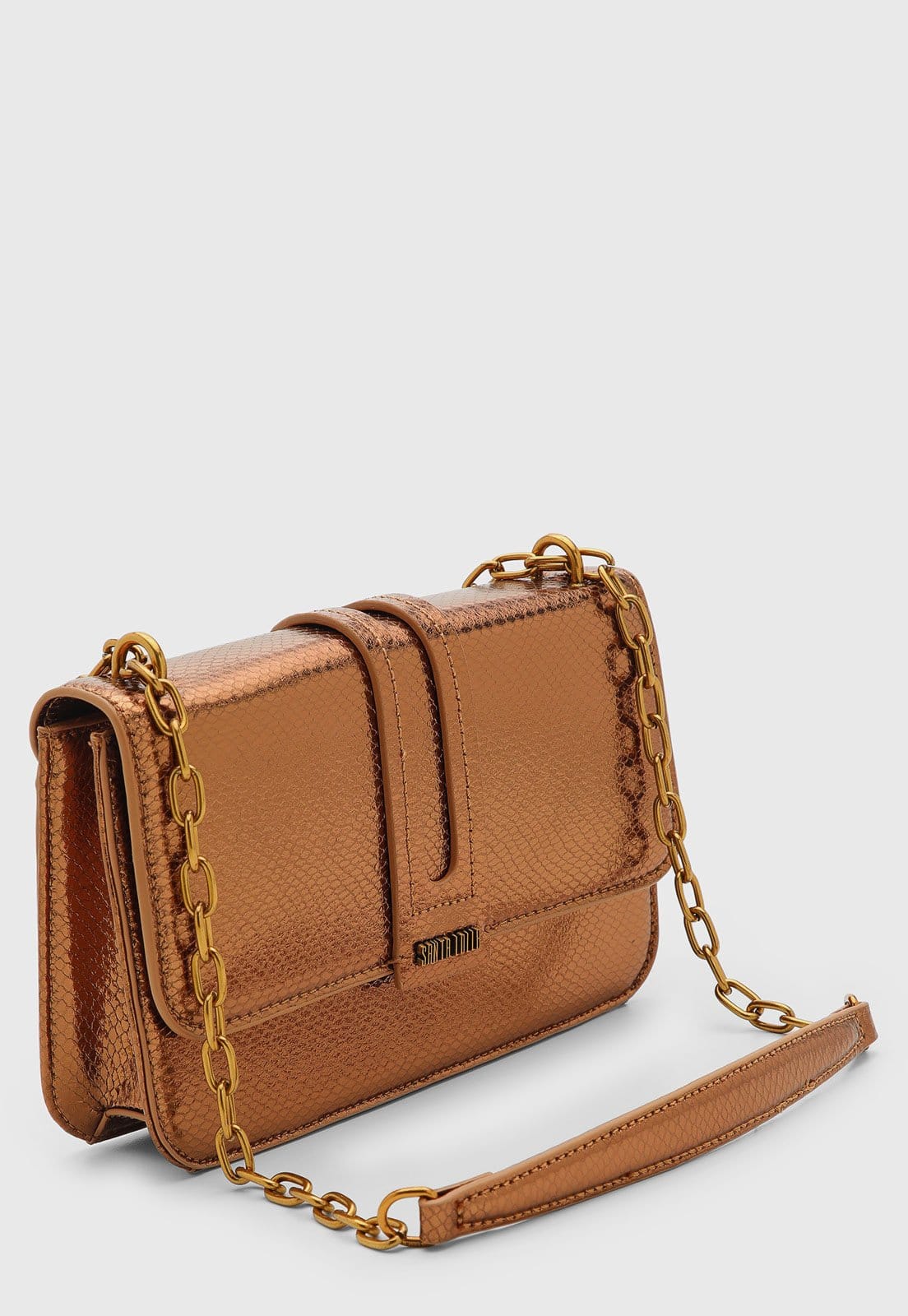 Vista 2 Bolsa Média Santa Lolla Metalizada Textura Cobra Santa Lolla bronze