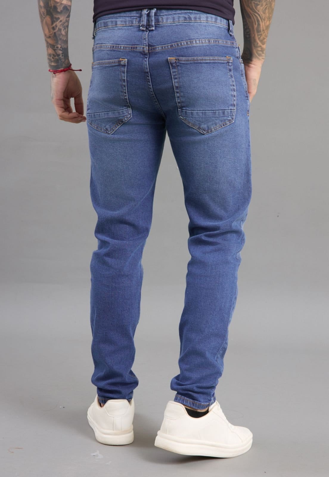Vista 2 Calça Jeans Masculina Skinny Marmorizada com Recortes Dialogo Dialogo Jeans azul