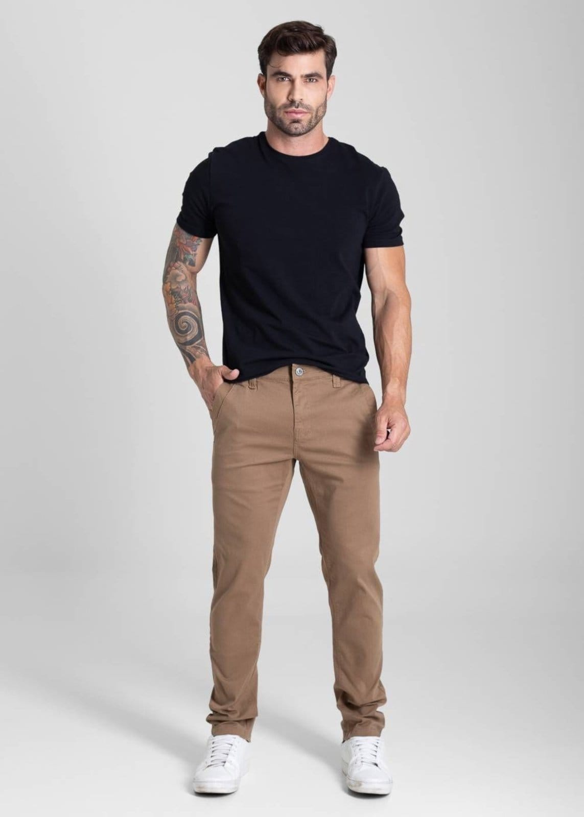 Vista 2 Calça Sarja Sawary Slim - 281524 Sawary bege