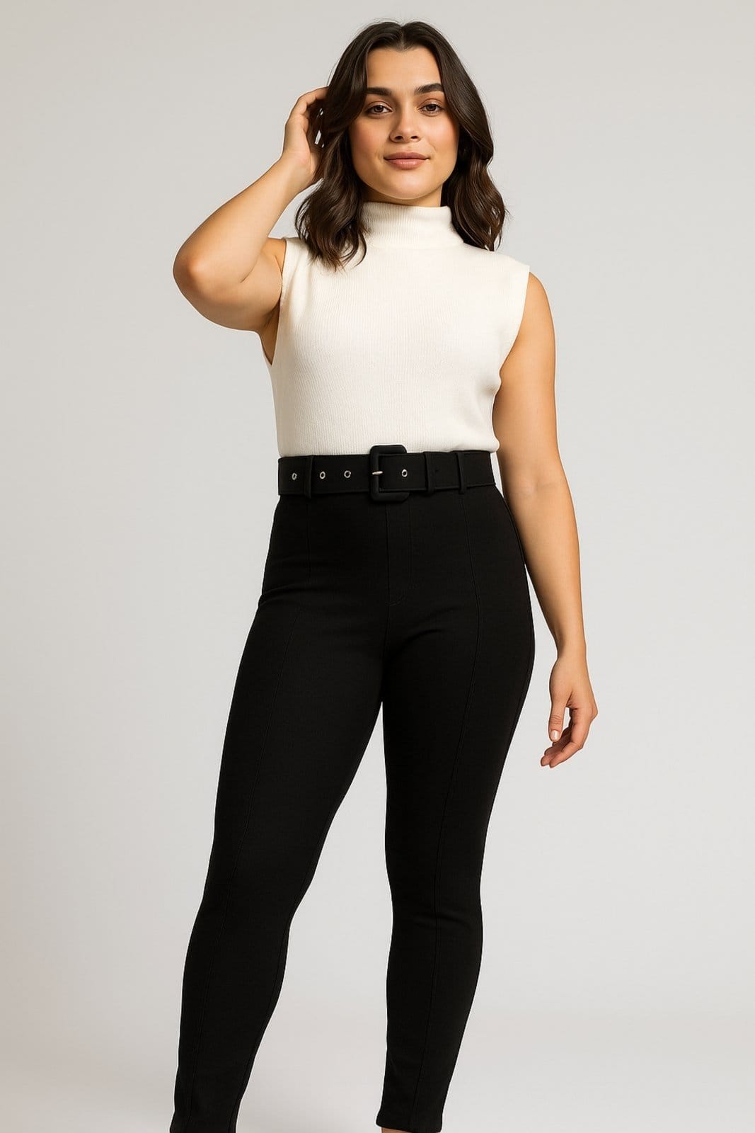 Calça Alfaiataria D Bell Outlet Fashion Com Cinto Preta