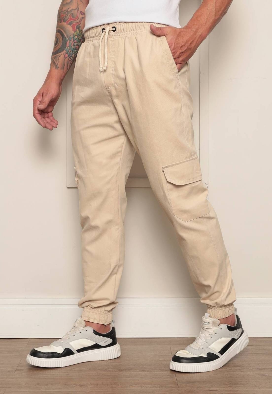 Calça Jogger Masculina Ethereal Jeans com Bolso Cargo Confortável Com Punho