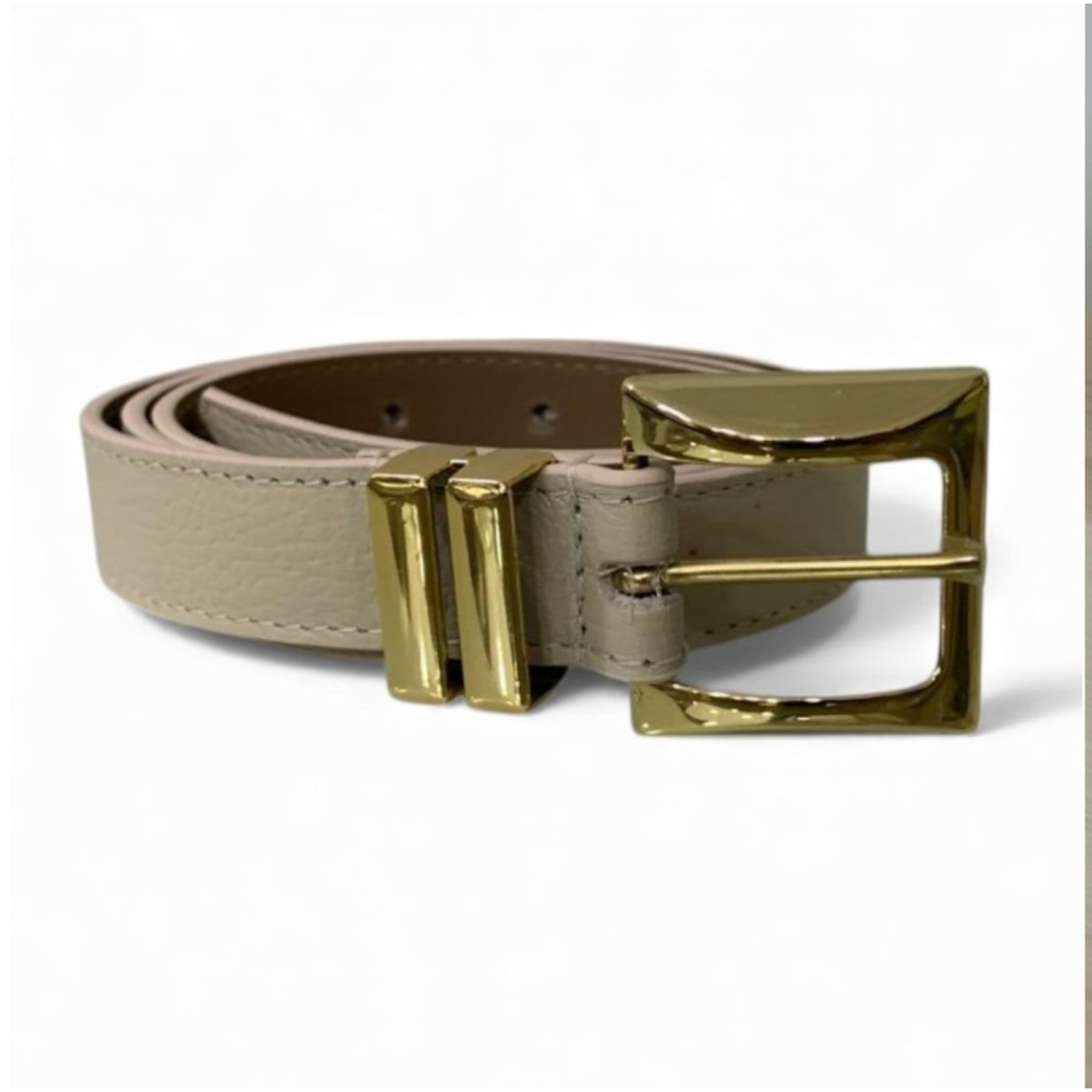 Cinto Feminino em Couro Fivela Quadrada Dourada Off White 028