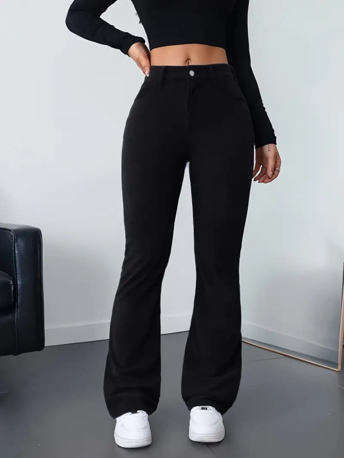 Calça Jeans Feminina Tex Jeans Flare Elegância e Conforto Para Você Preta