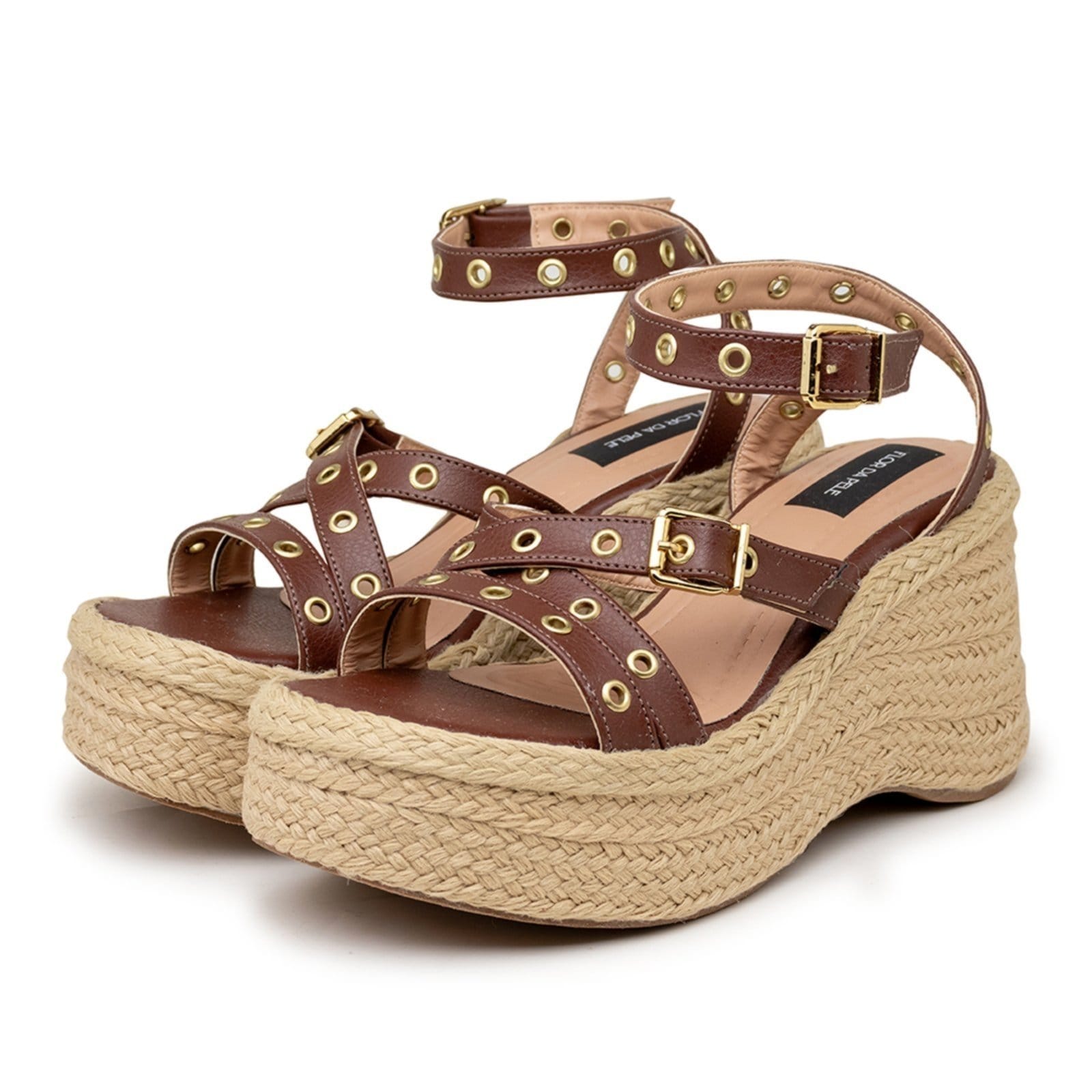 Sandália Feminina Anabela Plataforma Ilhós 9101